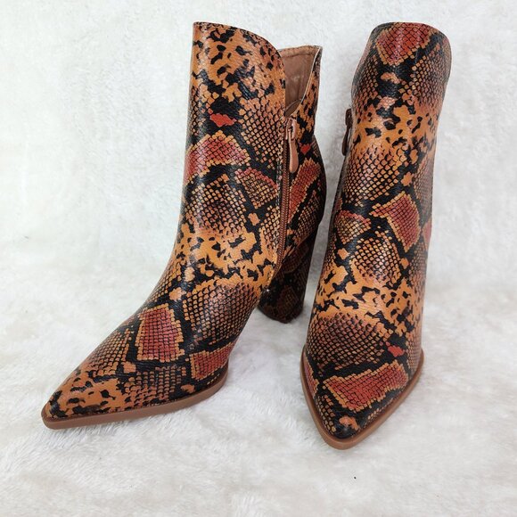 Brown Snake Print 3" Chunky Heel Ankle boots - Picture 4 of 8
